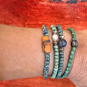 Turquoise and Blue Beaded stretch Bracelet Set